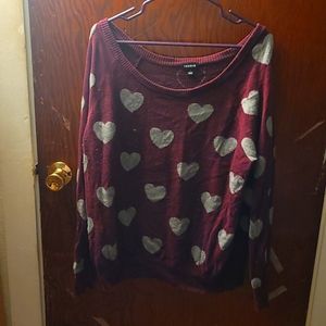 Torrid, sweater, burgundy with gray hearts, size 1